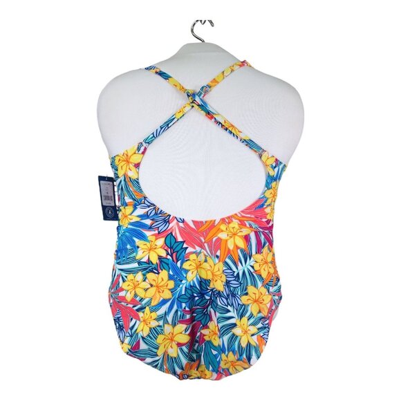 Caribbean Joe Shirred One-Piece Swimsuit Size 16 Floral Multicolor Slimming $108 - Picture 3 of 9
